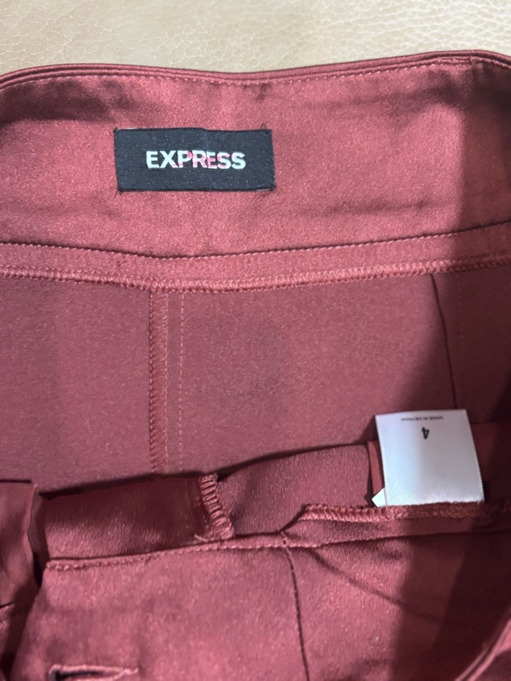 Express Satin maroon High waisted Cuffed bold 3 inch Shorts - Picture 3 of 5